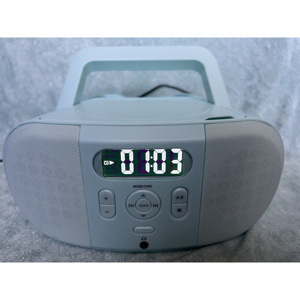 Onn CD Player Radio Boombox, #100008716 Seafoam Green Aqua Works Great